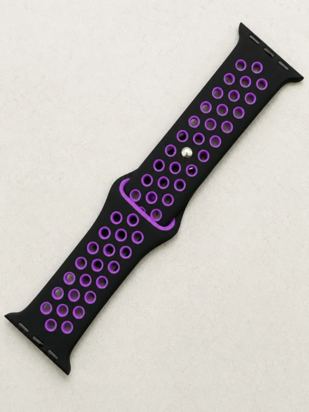 Sporty Replacement Band for Apple Watch Black Purple Silicone Perforated Strap L
